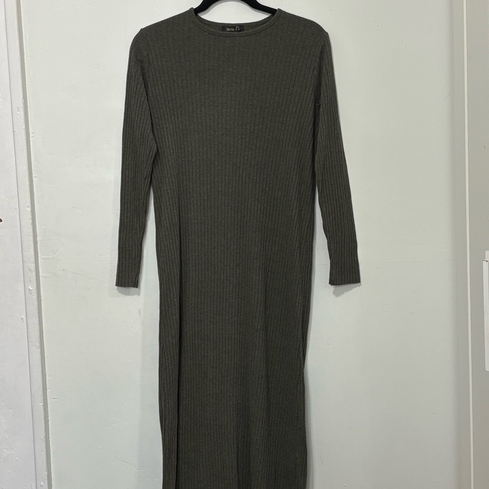 Green Crew Neck Long Sleeve Dress